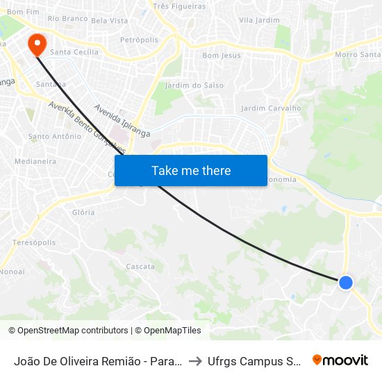 João De Oliveira Remião - Parada 03 to Ufrgs Campus Saúde map