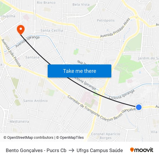 Bento Gonçalves - Pucrs Cb to Ufrgs Campus Saúde map