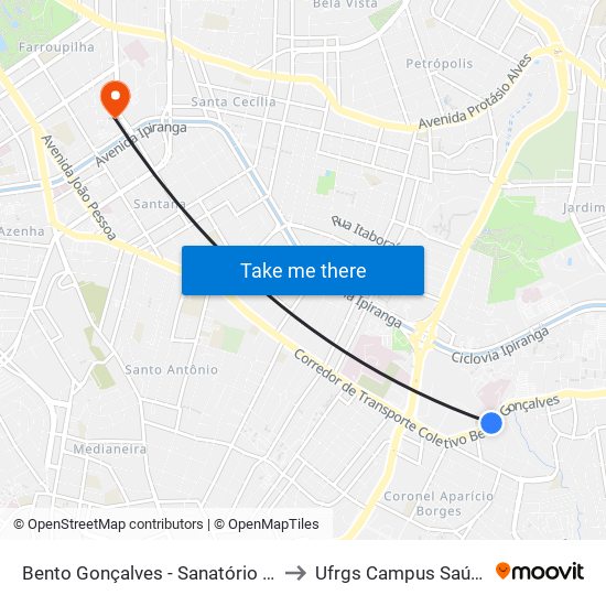 Bento Gonçalves - Sanatório Bc to Ufrgs Campus Saúde map