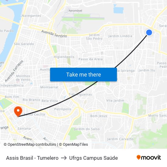 Assis Brasil - Tumelero to Ufrgs Campus Saúde map