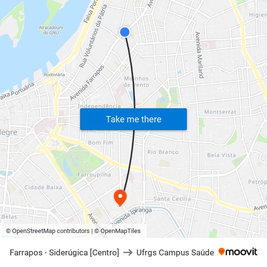 Farrapos - Siderúgica [Centro] to Ufrgs Campus Saúde map