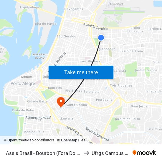 Assis Brasil - Bourbon (Fora Do Corredor) to Ufrgs Campus Saúde map