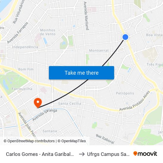 Carlos Gomes - Anita Garibaldi Ns to Ufrgs Campus Saúde map