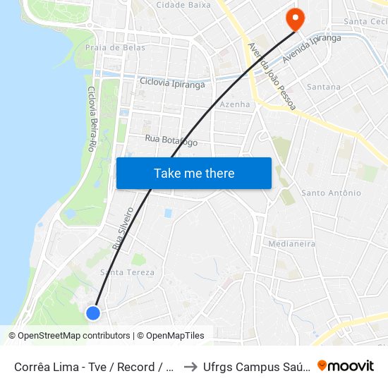 Corrêa Lima - Tve / Record / Sbt to Ufrgs Campus Saúde map