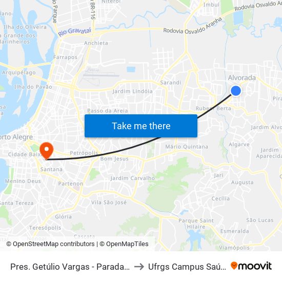 Pres. Getúlio Vargas - Parada 46 to Ufrgs Campus Saúde map