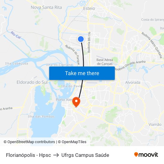 Florianópolis - Hpsc to Ufrgs Campus Saúde map