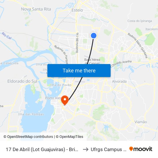 17 De Abril (Lot Guajuviras) - Brigada Militar to Ufrgs Campus Saúde map