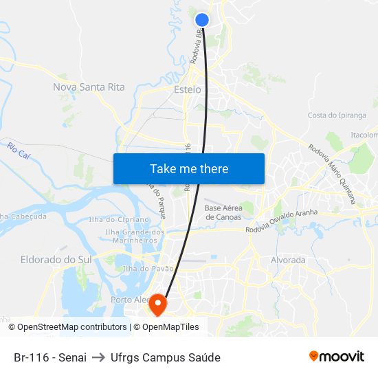 Br-116 - Senai to Ufrgs Campus Saúde map