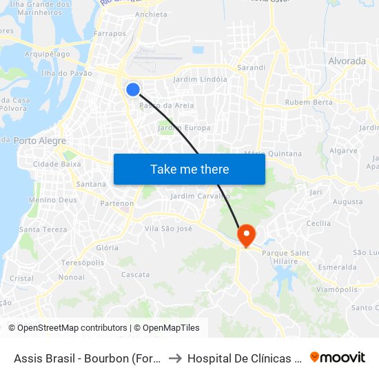 Assis Brasil - Bourbon (Fora Do Corredor) to Hospital De Clínicas Veterinárias map