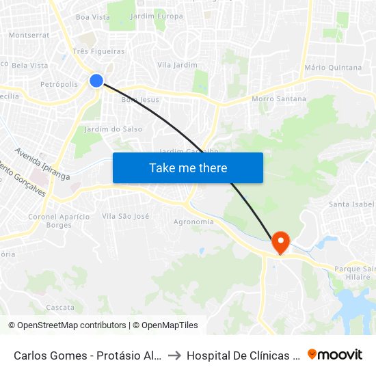 Carlos Gomes - Protásio Alves Sn (Piso 1) to Hospital De Clínicas Veterinárias map