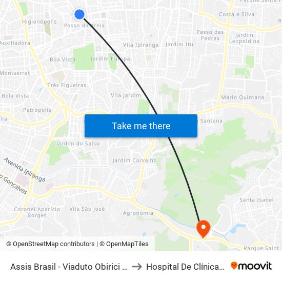 Assis Brasil - Viaduto Obirici (Fora Do Corredor) to Hospital De Clínicas Veterinárias map