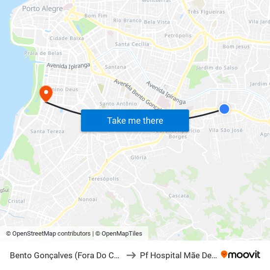 Bento Gonçalves (Fora Do Corredor) to Pf Hospital Mãe De Deus map