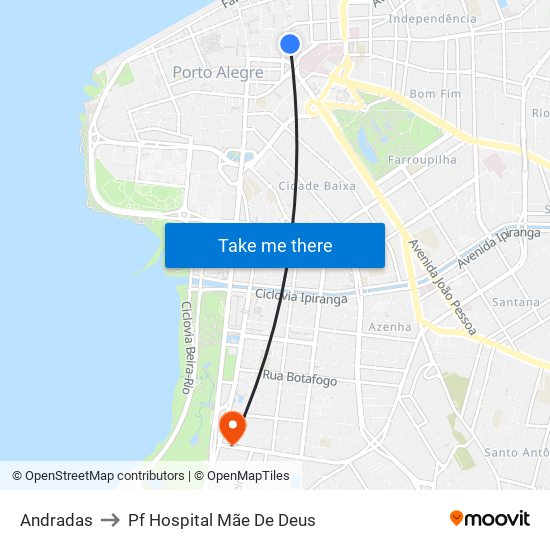 Andradas to Pf Hospital Mãe De Deus map