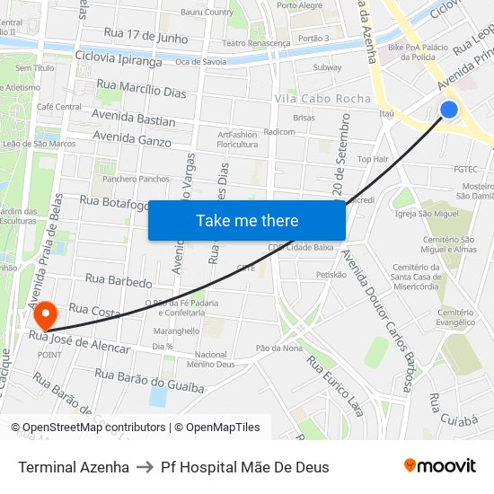 Terminal Azenha to Pf Hospital Mãe De Deus map