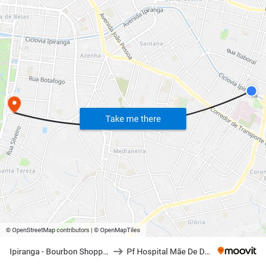 Ipiranga - Bourbon Shopping to Pf Hospital Mãe De Deus map