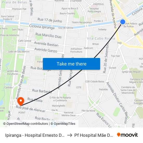 Ipiranga - Hospital Ernesto Dornelles to Pf Hospital Mãe De Deus map