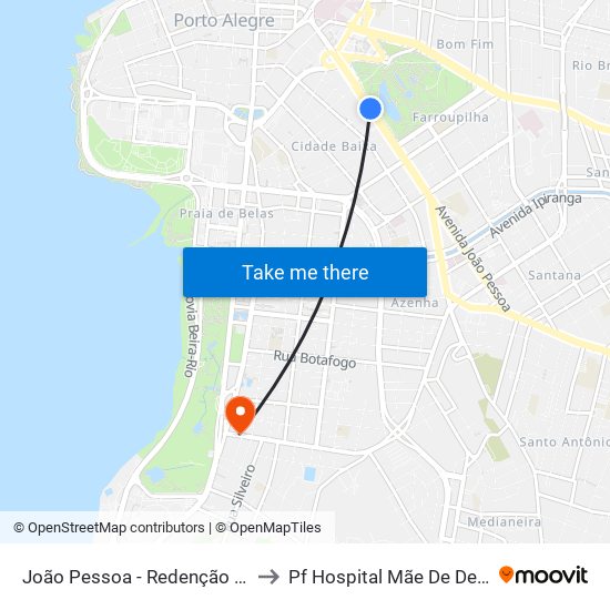 João Pessoa - Redenção Bc to Pf Hospital Mãe De Deus map