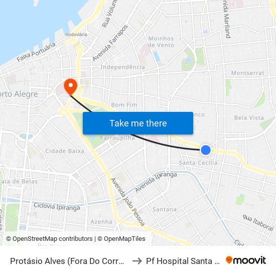 Protásio Alves (Fora Do Corredor) to Pf Hospital Santa Rita map