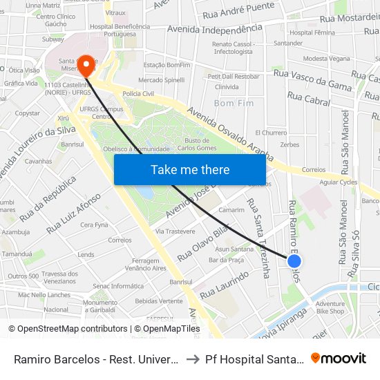 Ramiro Barcelos - Rest. Universitário to Pf Hospital Santa Rita map