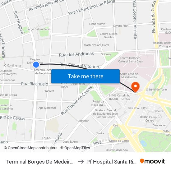 Terminal Borges De Medeiros to Pf Hospital Santa Rita map