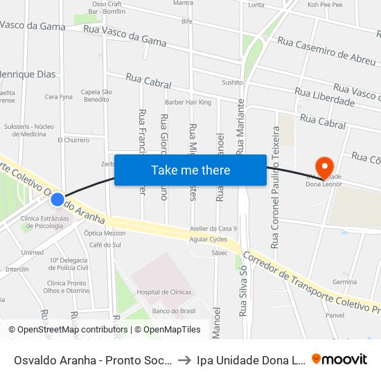 Osvaldo Aranha - Pronto Socorro Cb to Ipa Unidade Dona Leonor map