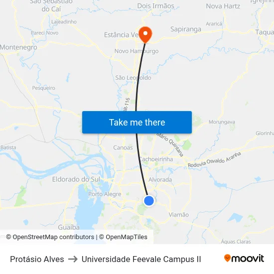 Protásio Alves to Universidade Feevale Campus II map