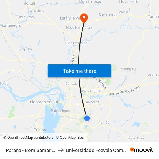 Paraná - Bom Samaritano to Universidade Feevale Campus II map