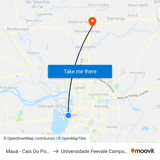 Mauá - Cais Do Porto to Universidade Feevale Campus II map
