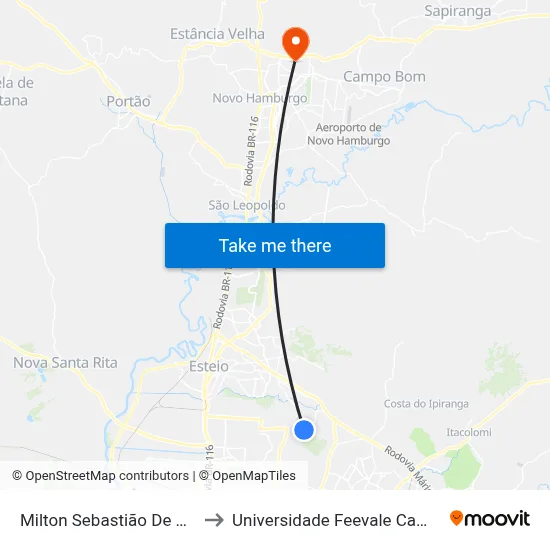 Milton Sebastião De Souza to Universidade Feevale Campus II map