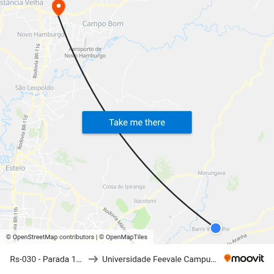 Rs-030 - Parada 104 to Universidade Feevale Campus II map