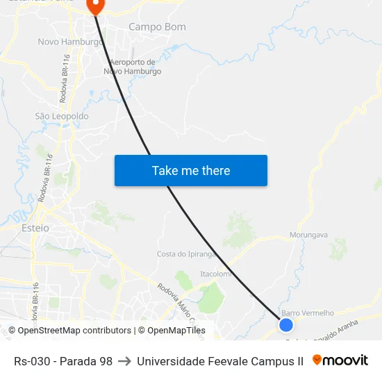Rs-030 - Parada 98 to Universidade Feevale Campus II map