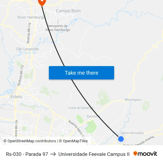 Rs-030 - Parada 97 to Universidade Feevale Campus II map
