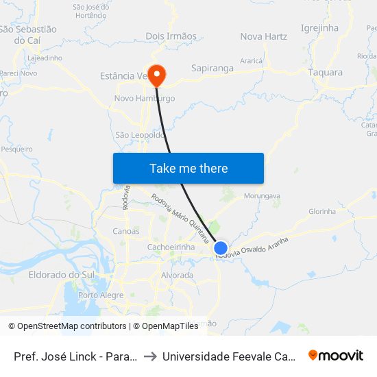 Pref. José Linck - Parada 83 to Universidade Feevale Campus II map