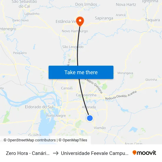 Zero Hora - Canários to Universidade Feevale Campus II map