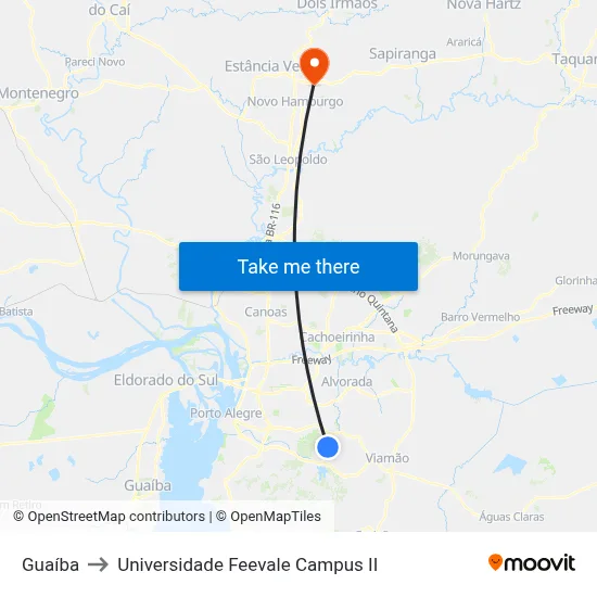 Guaíba to Universidade Feevale Campus II map