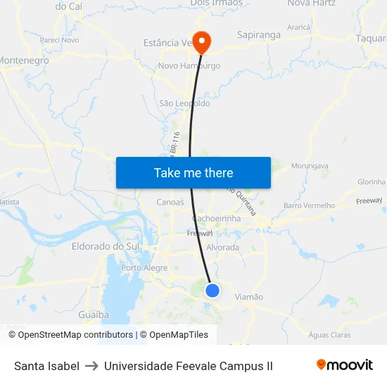 Santa Isabel to Universidade Feevale Campus II map