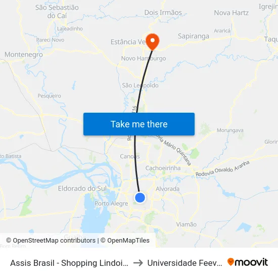 Assis Brasil - Shopping Lindoia (Fora Do Corredor) to Universidade Feevale Campus II map