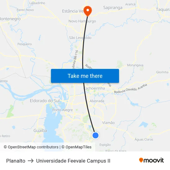 Planalto to Universidade Feevale Campus II map