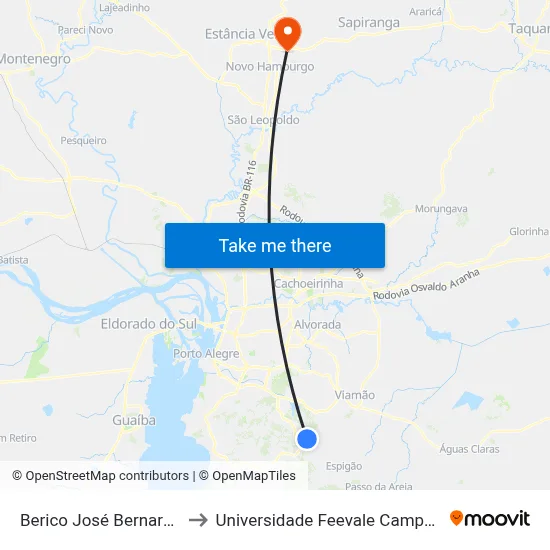 Berico José Bernardes to Universidade Feevale Campus II map