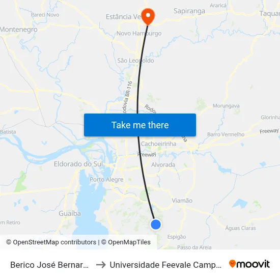 Berico José Bernardes to Universidade Feevale Campus II map