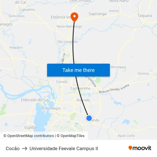 Cocão to Universidade Feevale Campus II map