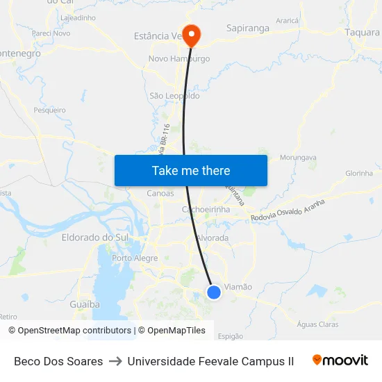 Beco Dos Soares to Universidade Feevale Campus II map