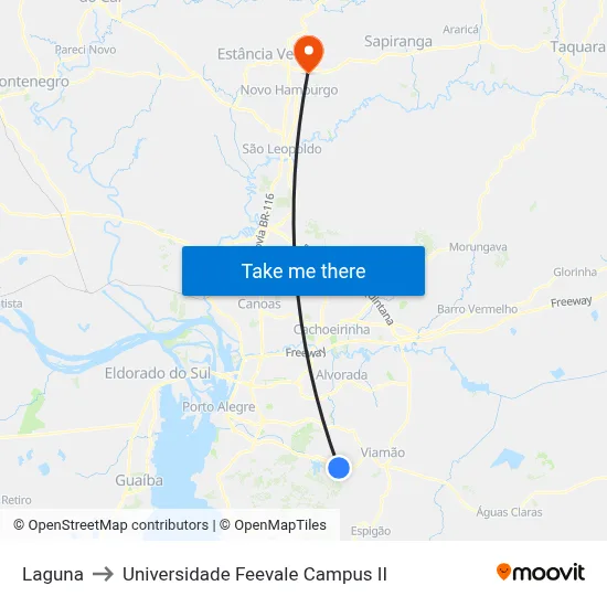 Laguna to Universidade Feevale Campus II map
