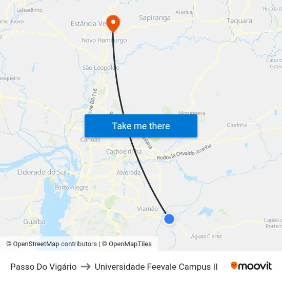 Passo Do Vigário to Universidade Feevale Campus II map