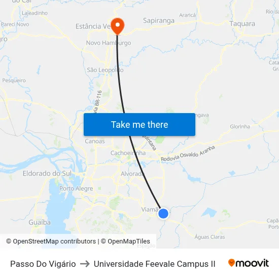Passo Do Vigário to Universidade Feevale Campus II map