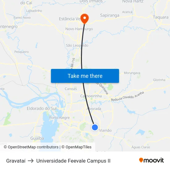Gravataí to Universidade Feevale Campus II map