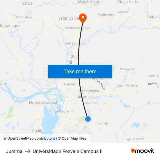 Jurema to Universidade Feevale Campus II map