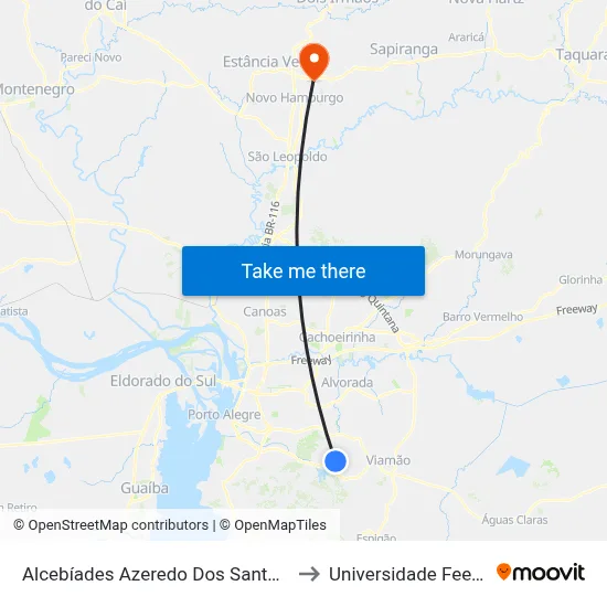 Alcebíades Azeredo Dos Santos - Condomínio Veneza to Universidade Feevale Campus II map