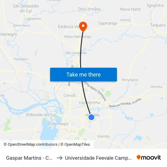 Gaspar Martins - Ceee to Universidade Feevale Campus II map