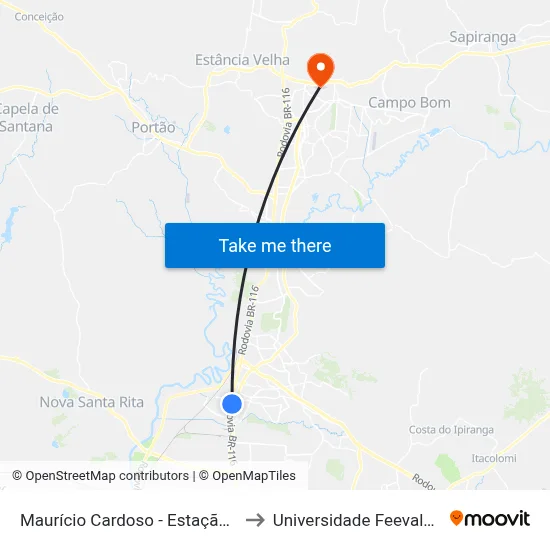 Maurício Cardoso - Estação Esteio (Tm2) to Universidade Feevale Campus II map